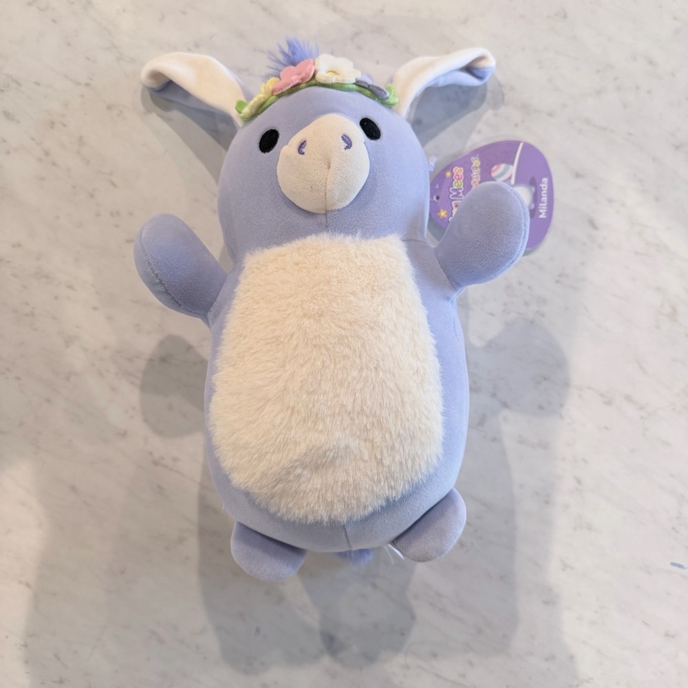 Squishmallows Hug Mees Milanda Lavender and Cream Donkey with Floral Crown